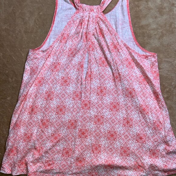 Banana Republic Women Medium Coral White Geometric Razorback Summer Tank Top (W) - Picture 5 of 6